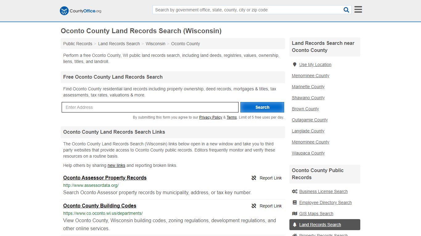 Land Records Search - Oconto County, WI (Deeds, GIS Maps ...