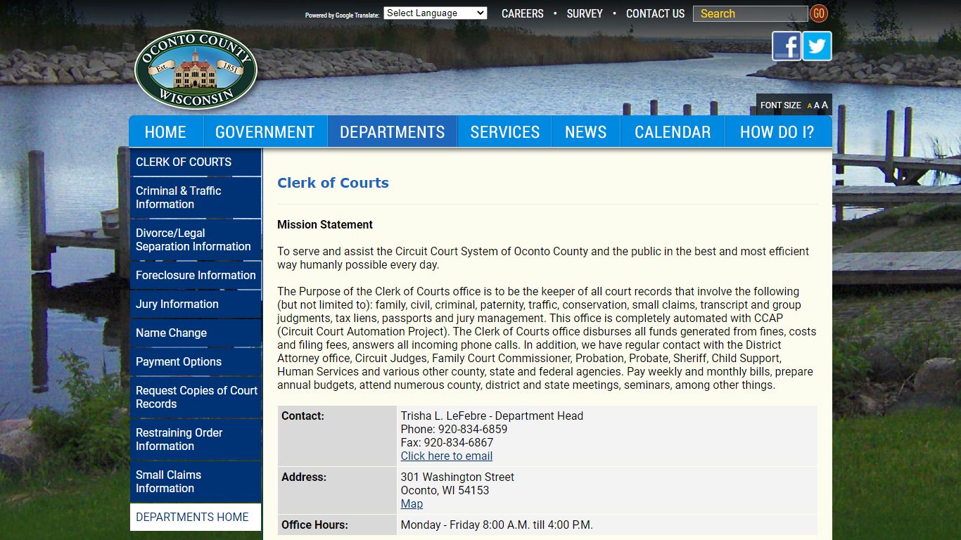 Oconto County » Departments » Clerk of Courts